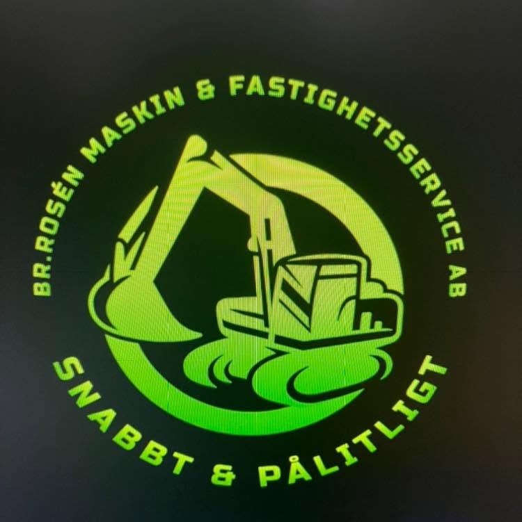 Br. Rosén Maskin & Fastighetsservice AB – grön logotyp med grävmaskin och texten Snabbt & pålitligt